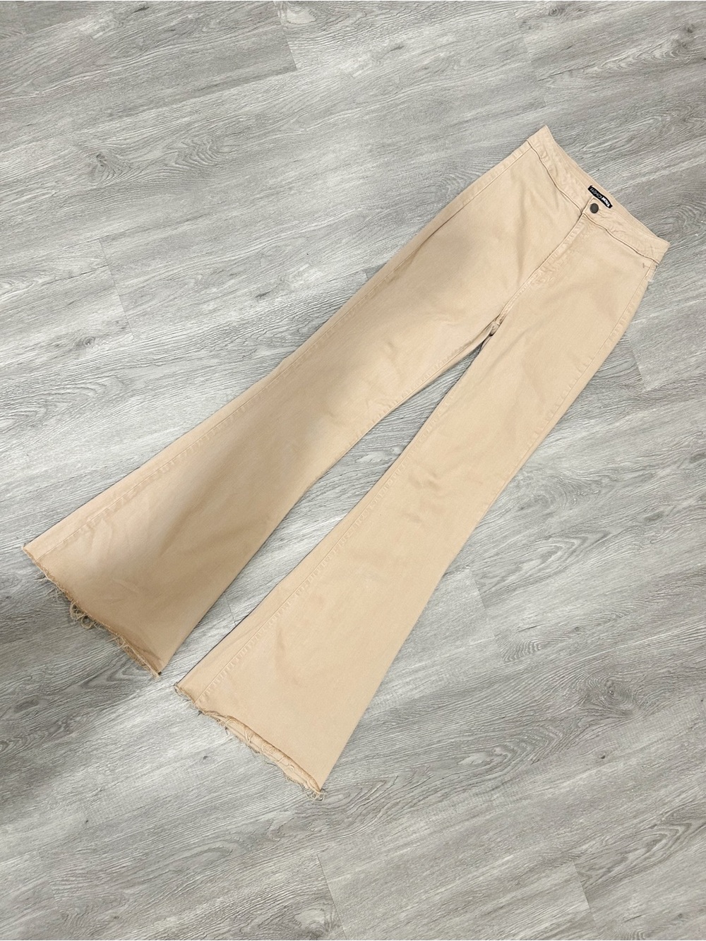Fashion Nova Women's Beige Flare Jeans with Raw Hem